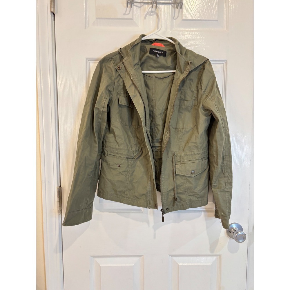 New Look Olive Green Cotton Blend Hooded Utility Jacket - Size M‎